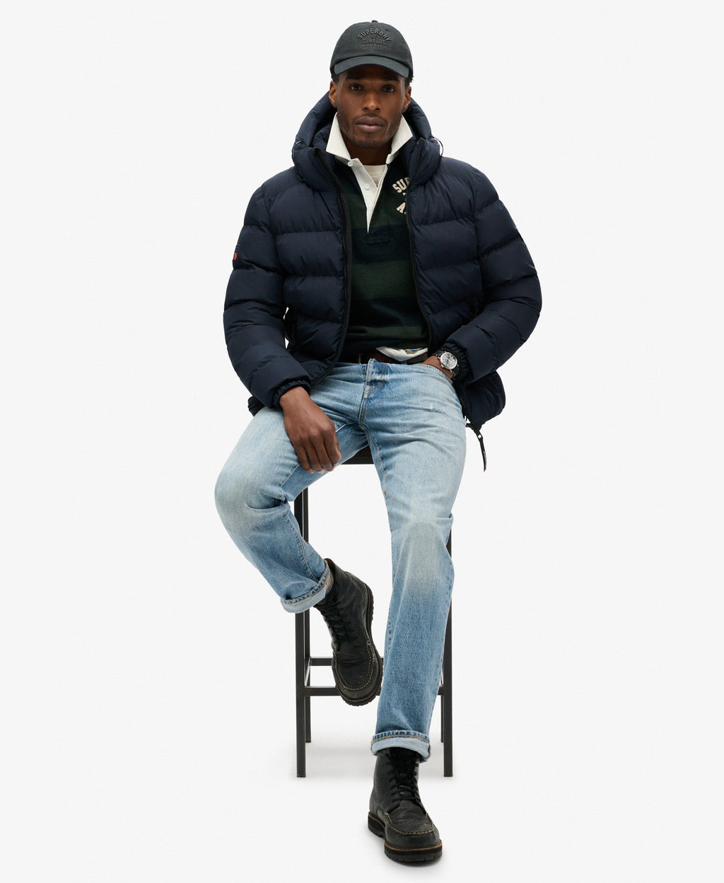 Hooded Sports Puffer Jacket | Eclipse Navy