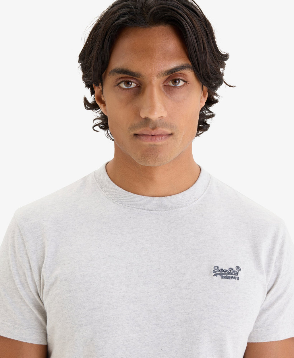 Essential Logo Embroidered Slim Fit Tee | Glacier Grey Marle