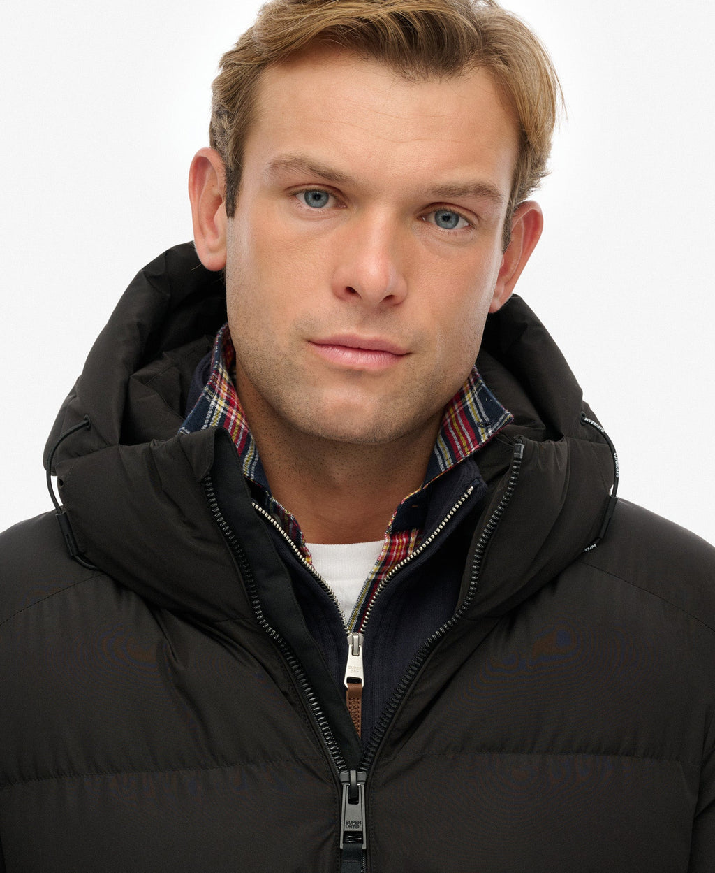 Hooded Sports Puffer Jacket | Black/Black
