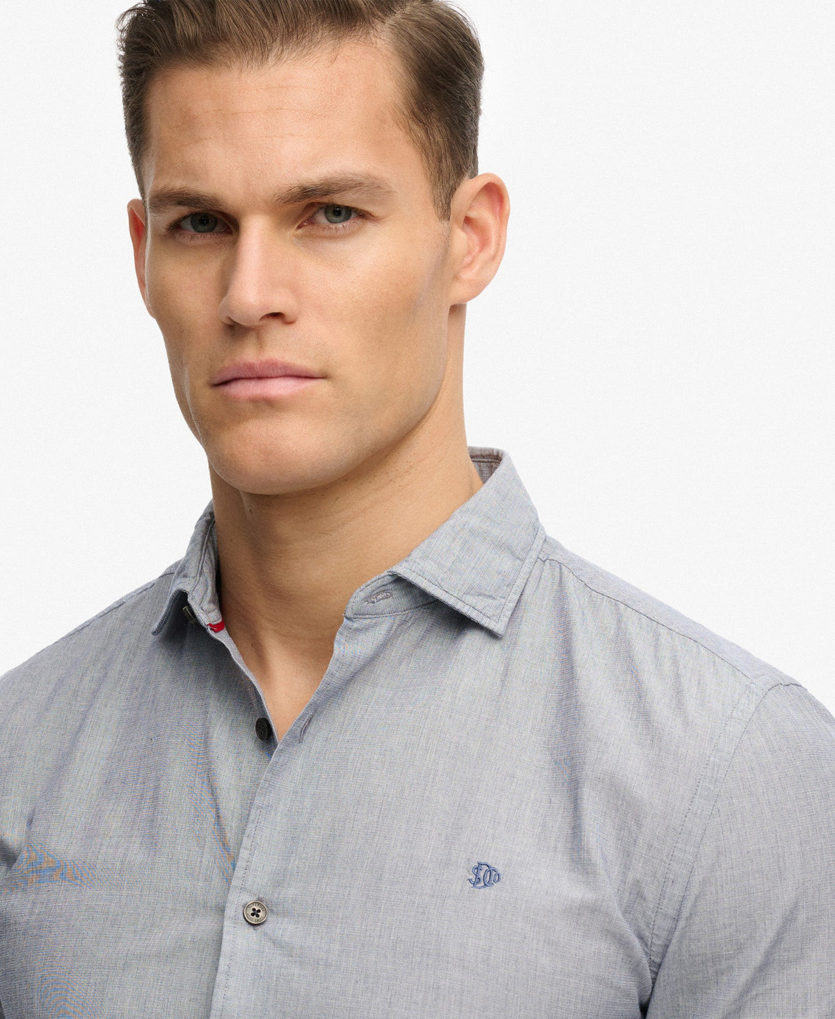 Cut Away Poplin Long Sleeve Shirt | End On End Grey/Blue