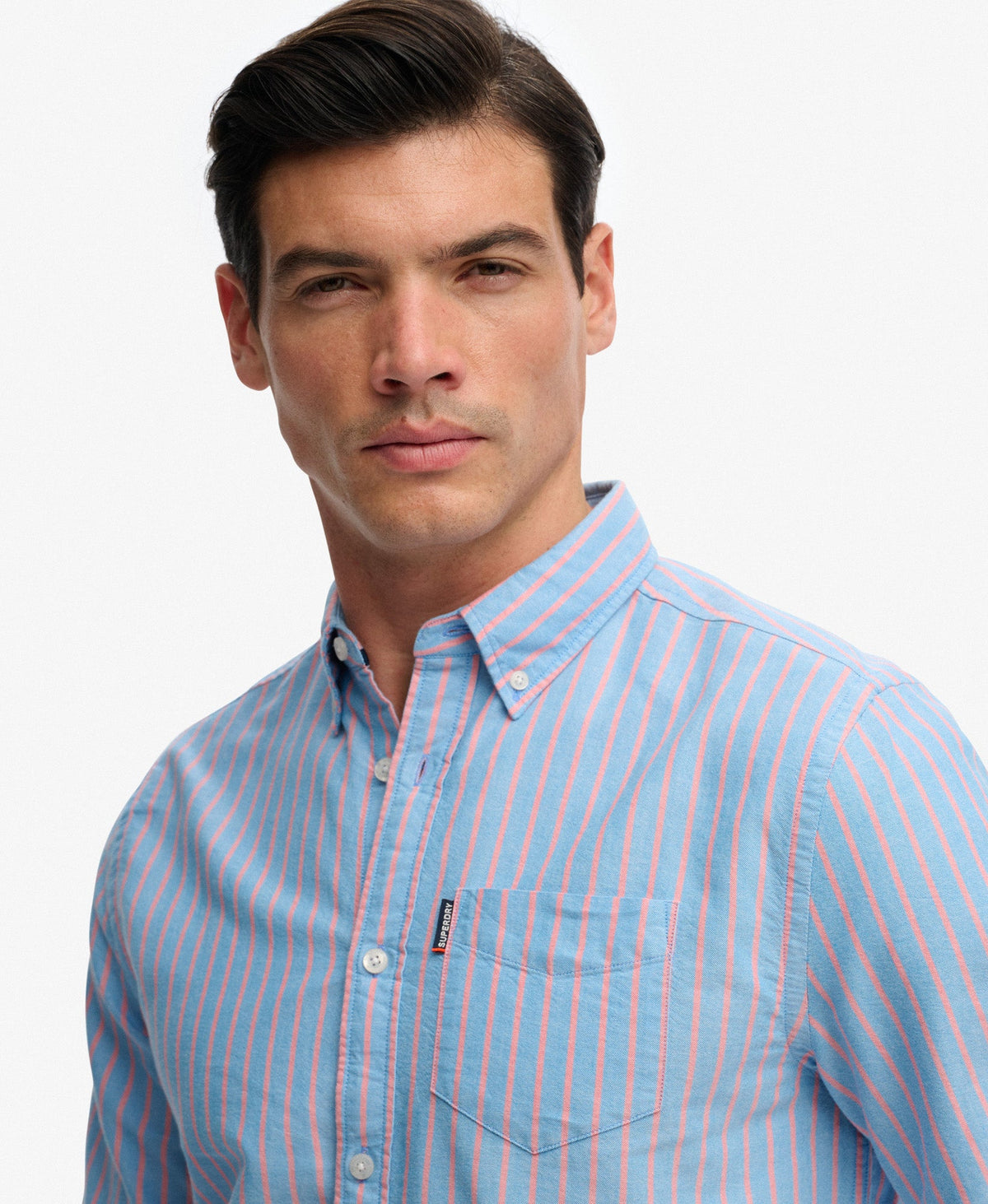 Essentials Oxford Shirt | Blue/Pink Stripe
