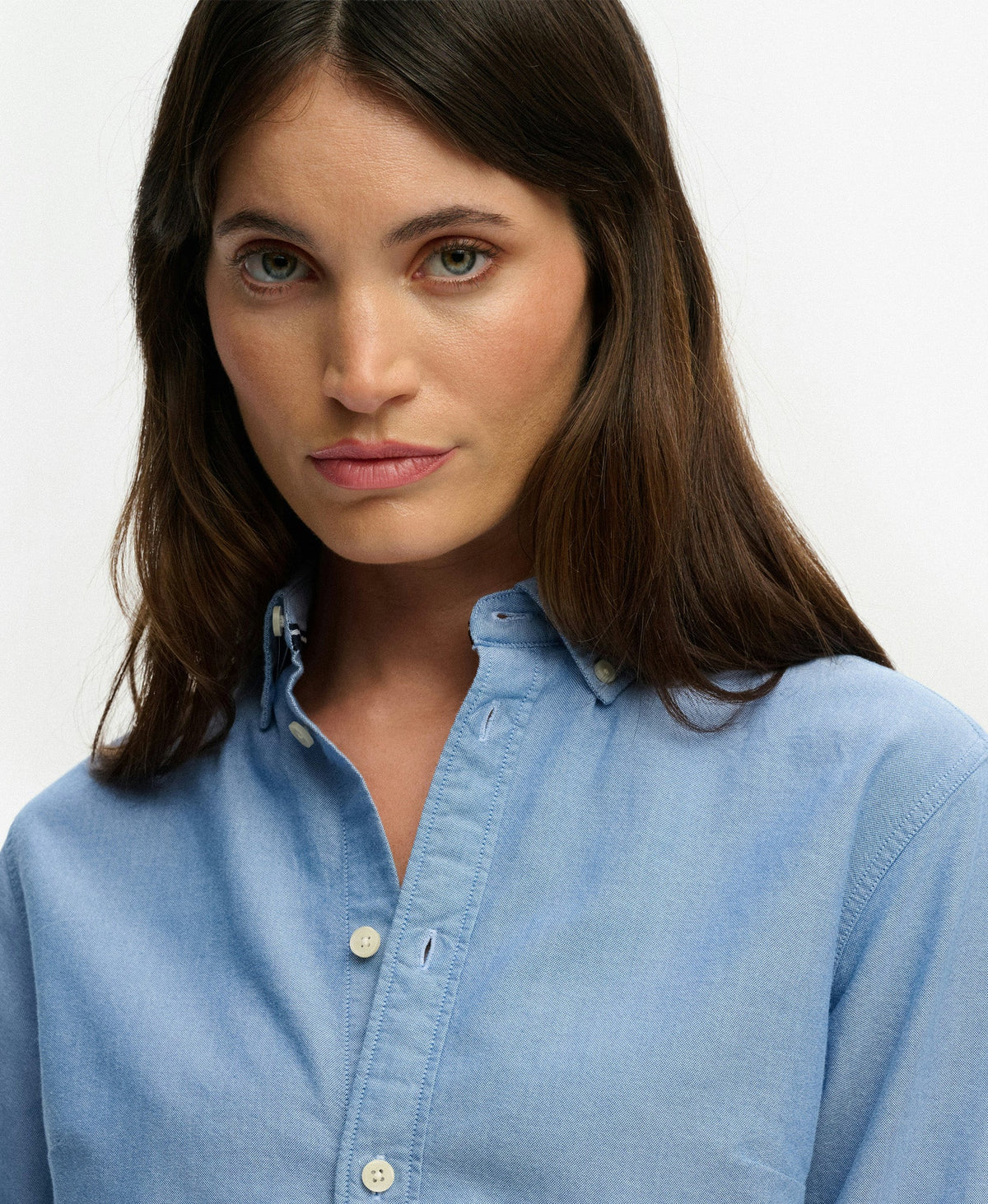 Slim Oxford Long Sleeve Shirt | Azure Blue Chambray Oxford