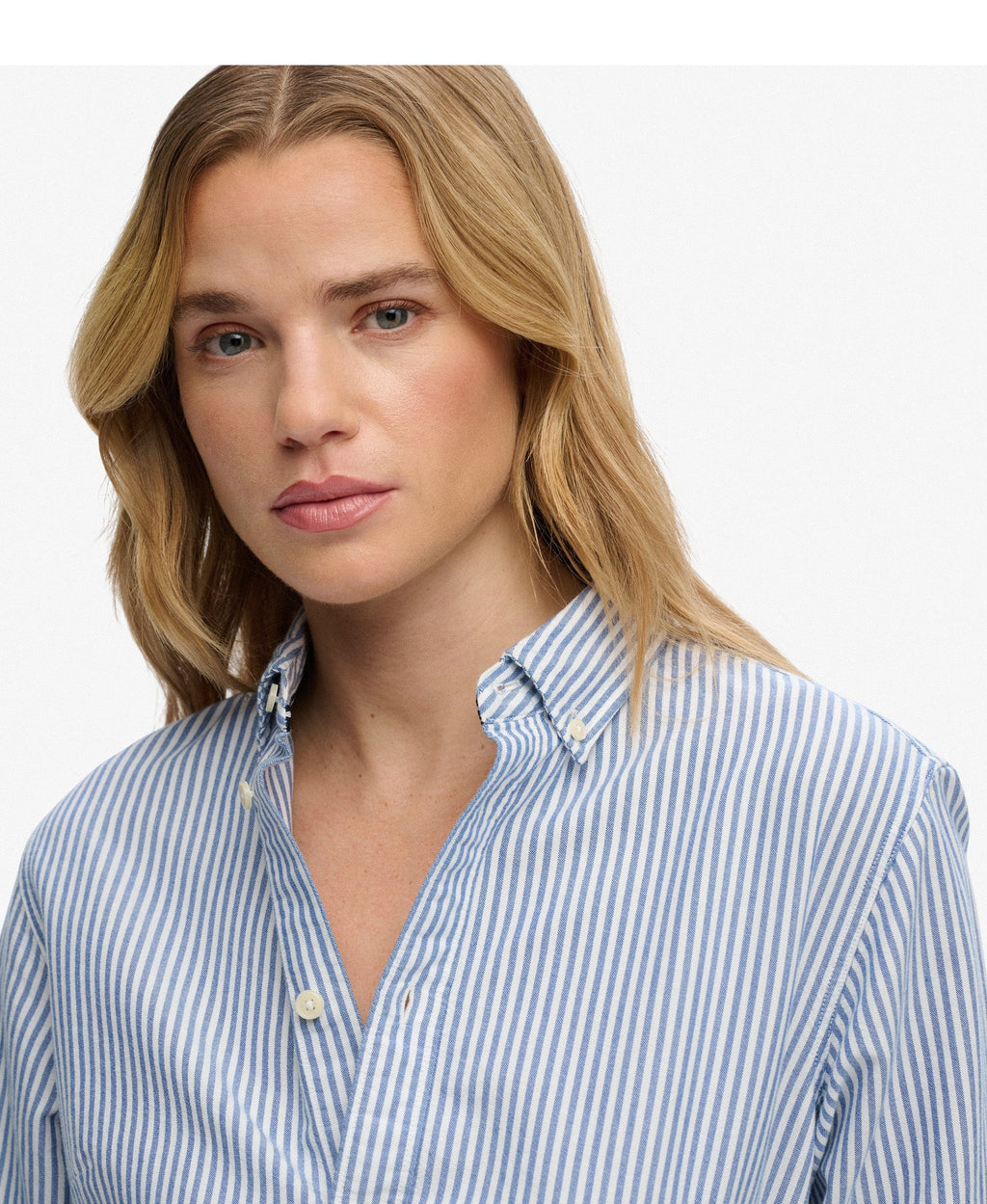 Slim Oxford Long Sleeve Shirt | Azure Blue Stripe Oxford