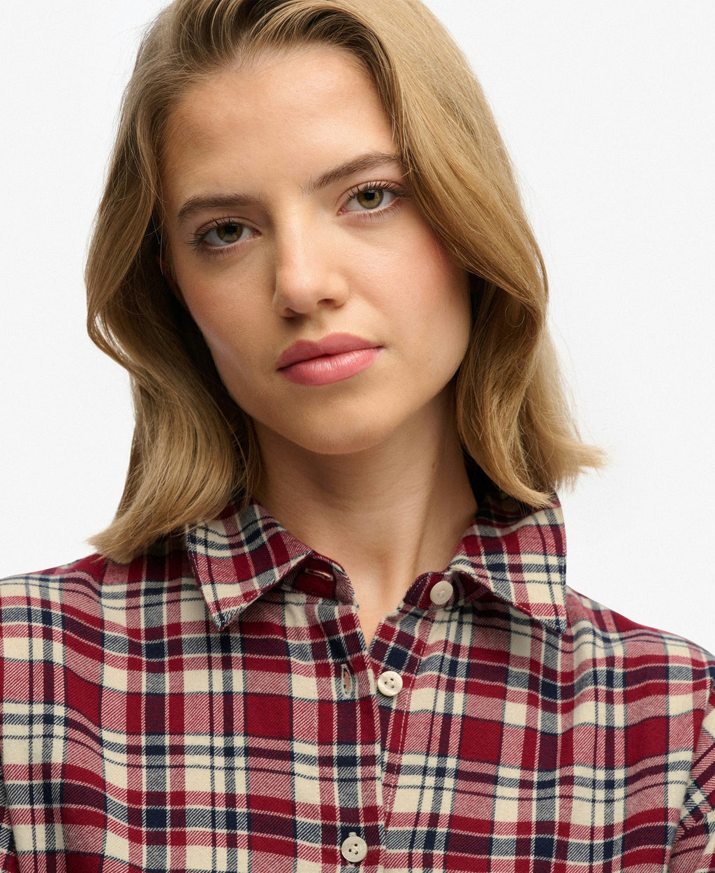 Check Flannel Relaxed Shirt | Bordeaux Red Check