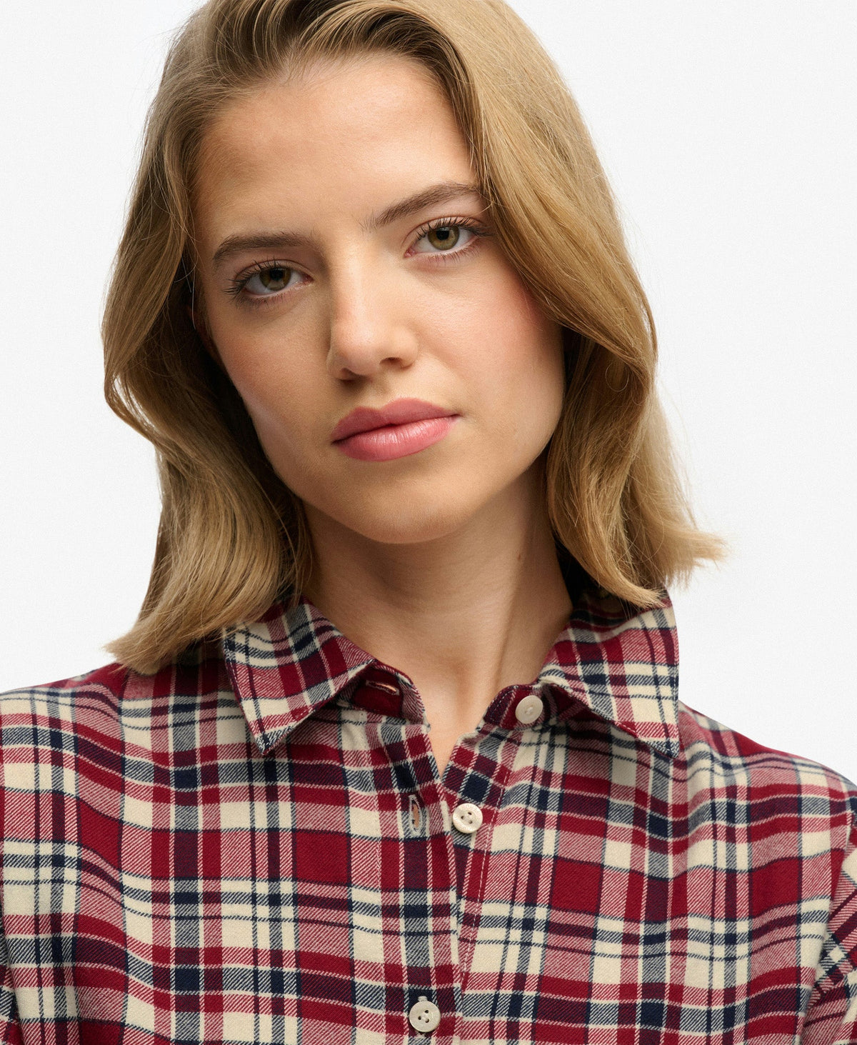 Check Flannel Relaxed Shirt | Bordeaux Red Check