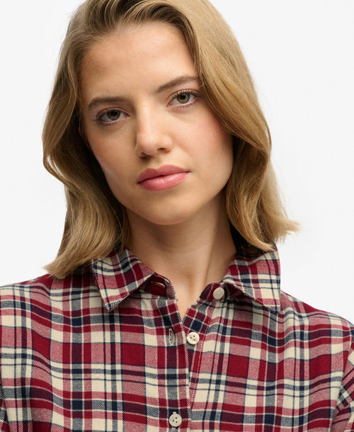 Check Flannel Relaxed Shirt | Bordeaux Red Check
