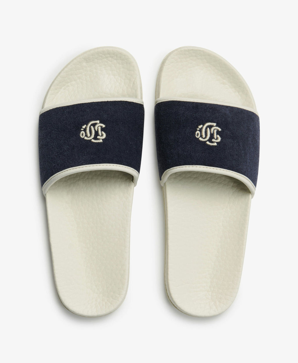 Towelling Pool Slide | Off White/Lauren Navy