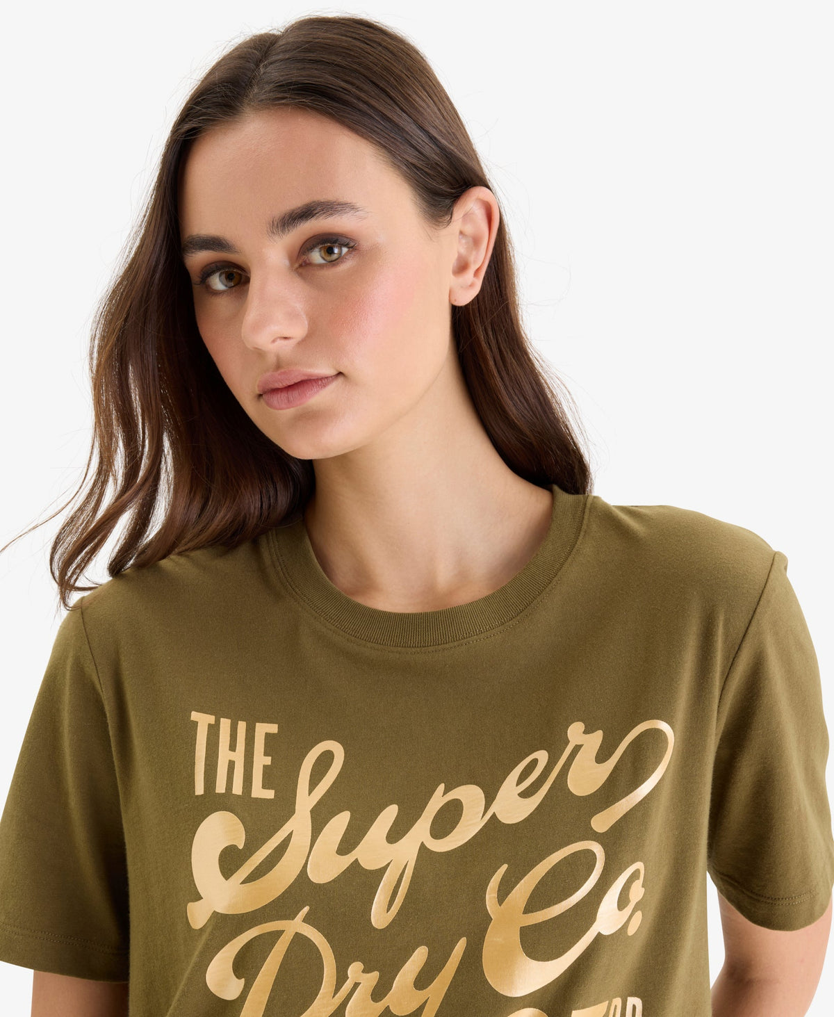 Luxe Metallic Logo Relaxed Tee | Khaki