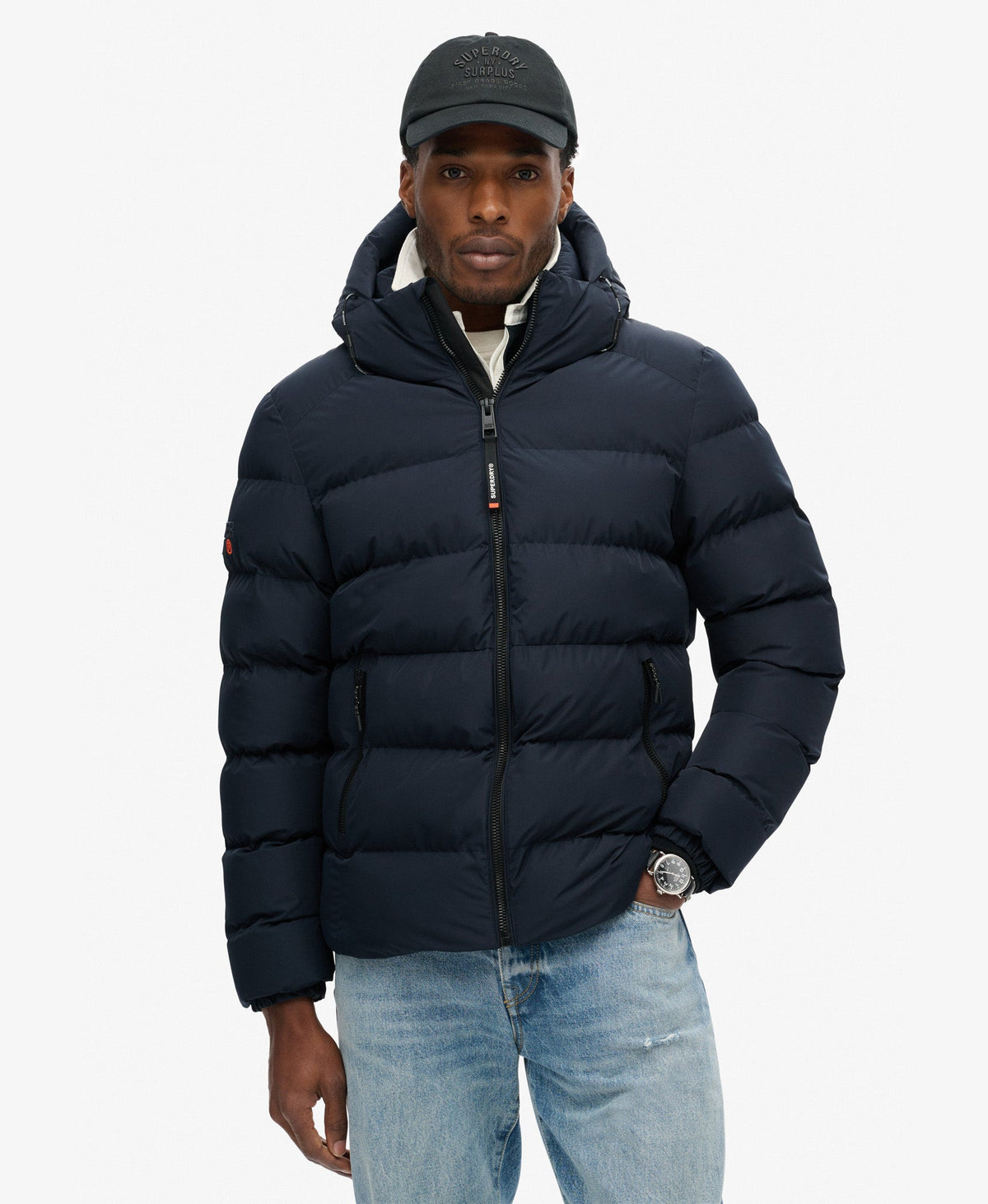 Hooded Sports Puffer Jacket | Eclipse Navy