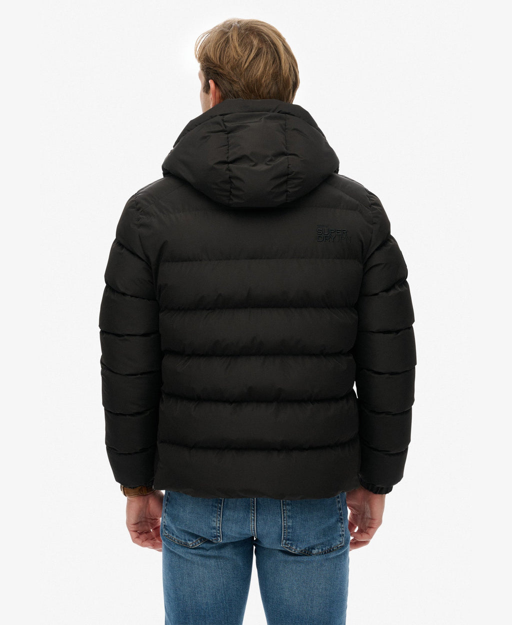 Hooded Sports Puffer Jacket | Black/Black