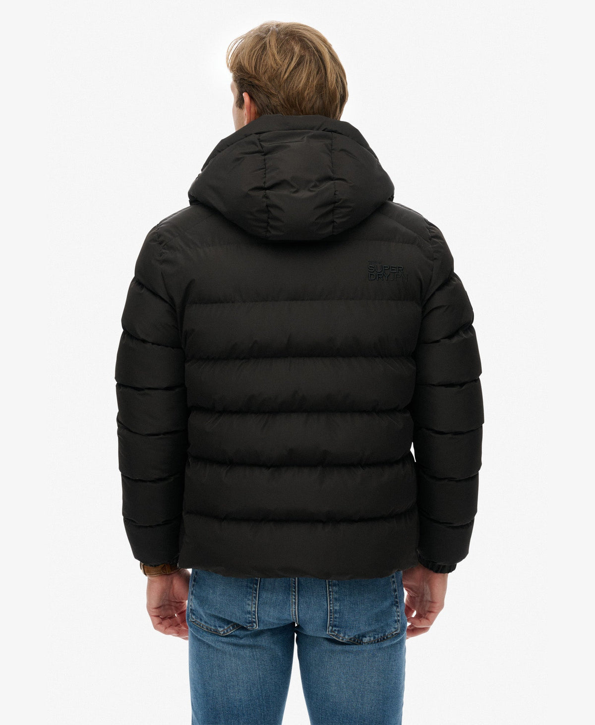 Hooded Sports Puffer Jacket | Black/Black