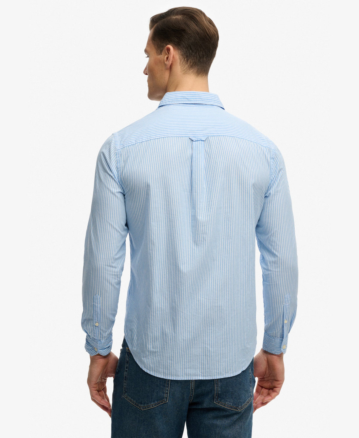 Cut Away Poplin Long Sleeve Shirt | Chalk Blue Stripe