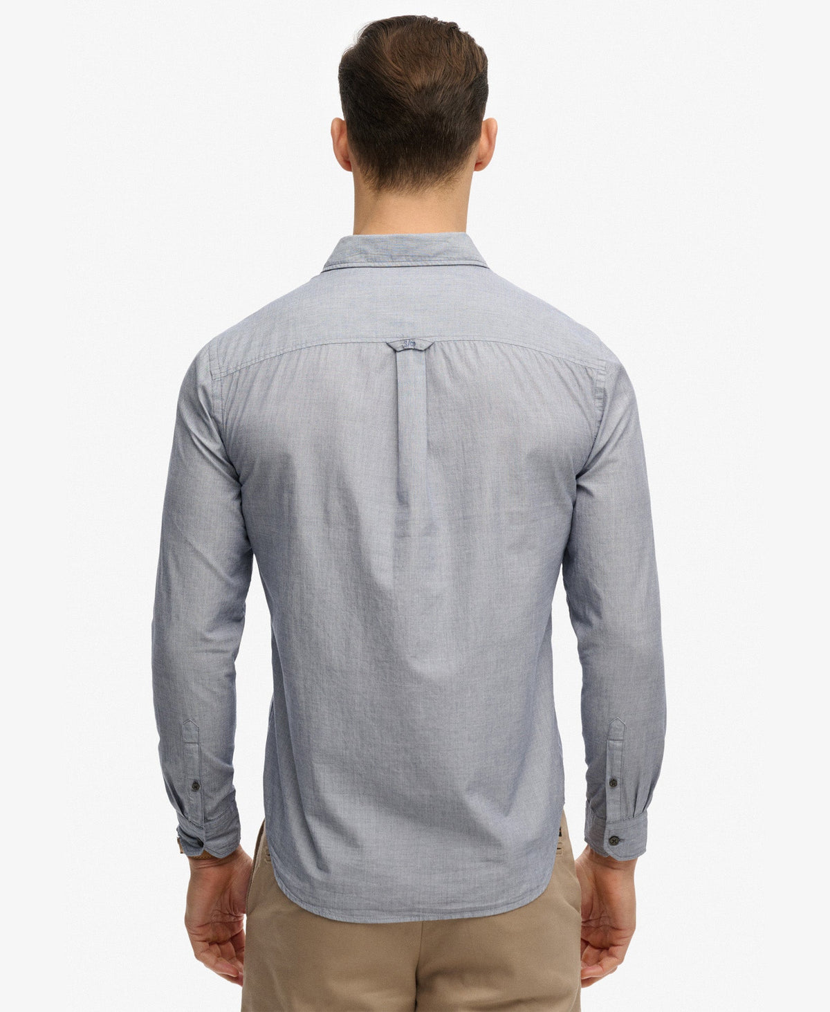 Cut Away Poplin Long Sleeve Shirt | End On End Grey/Blue