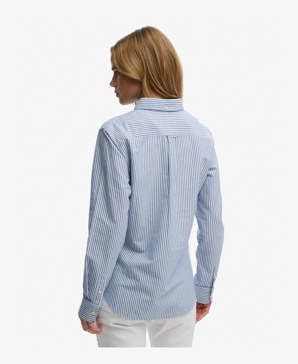 Slim Oxford Long Sleeve Shirt | Azure Blue Stripe Oxford