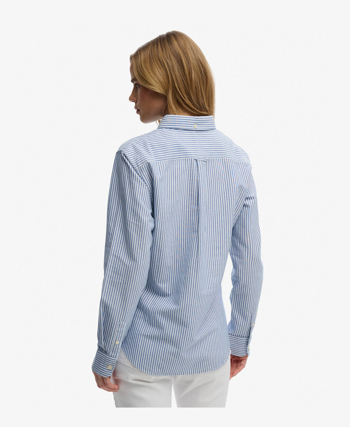 Slim Oxford Long Sleeve Shirt | Azure Blue Stripe Oxford