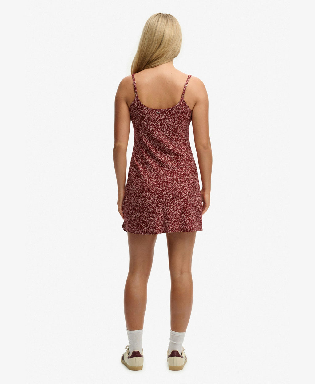 Printed Slim Fit Cami Mini Dress | Bordeaux Red Mini Roses
