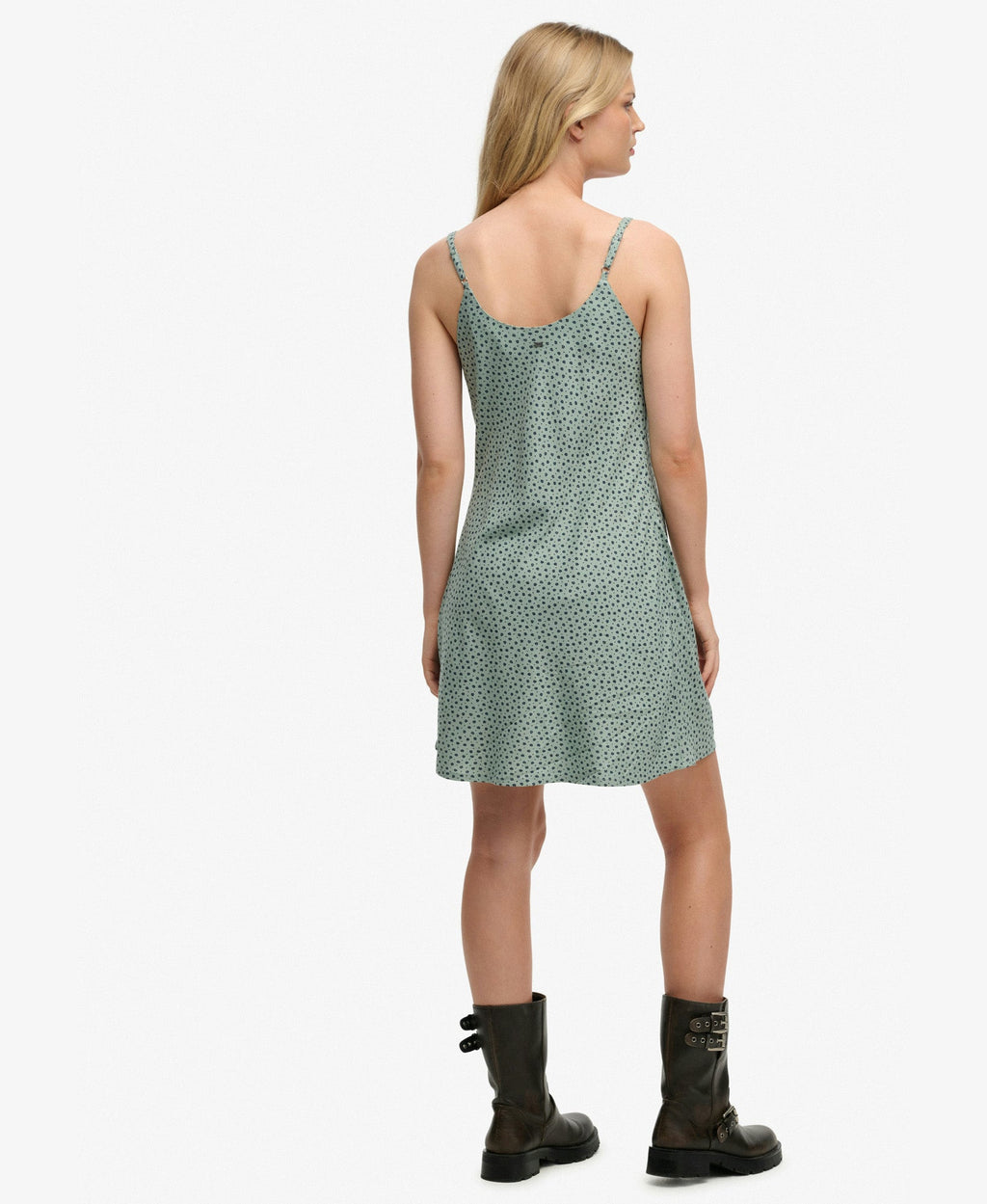 Printed Slim Fit Cami Mini Dress | Green/Navy Ditsy Hearts
