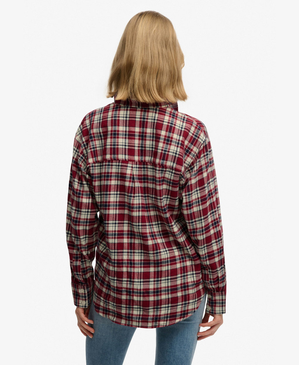 Check Flannel Relaxed Shirt | Bordeaux Red Check
