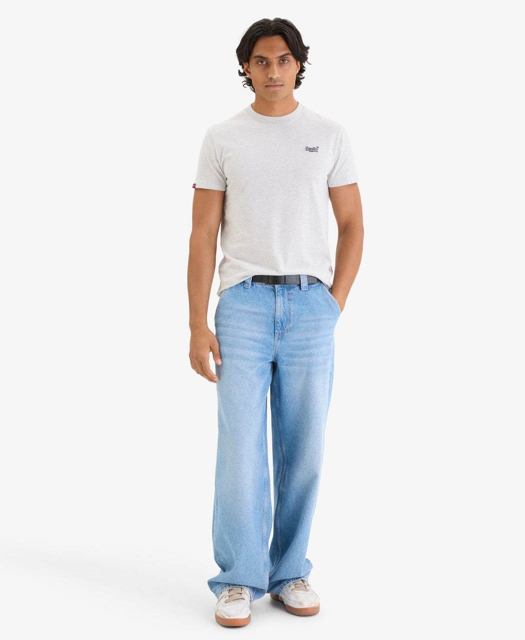 Essential Logo Embroidered Slim Fit Tee | Glacier Grey Marle
