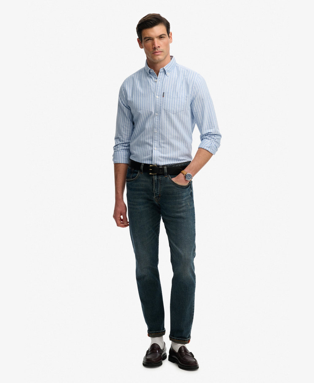 Essentials Oxford Shirt | Broker Blue Stripe