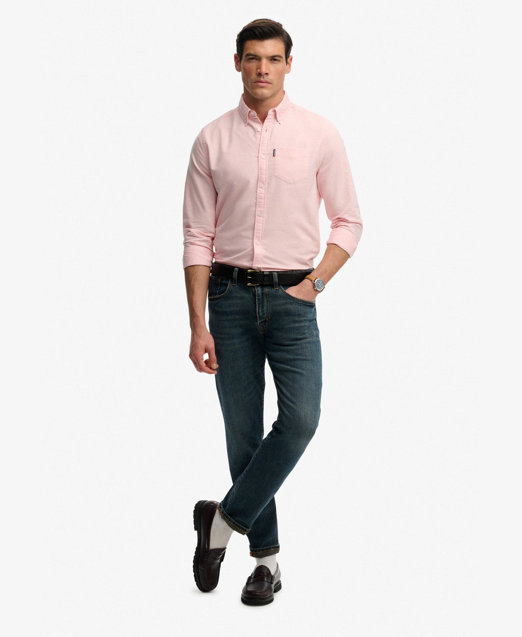Essentials Oxford Shirt | Coral Pink Chambray