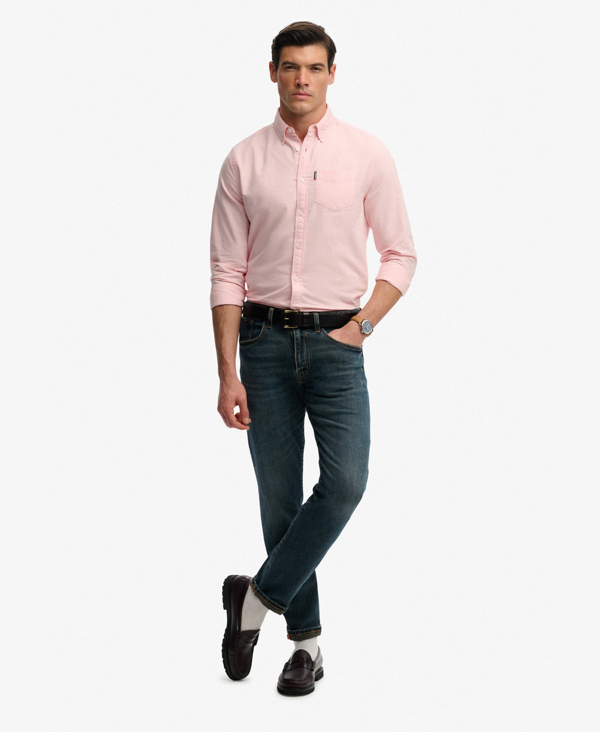 Essentials Oxford Shirt | Coral Pink Chambray
