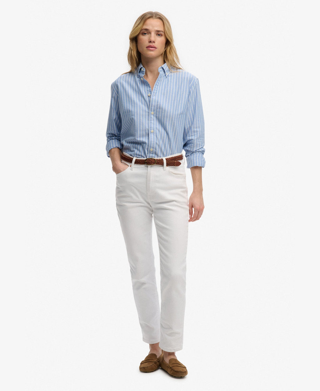 Slim Oxford Long Sleeve Shirt | Broker Blue Stripe