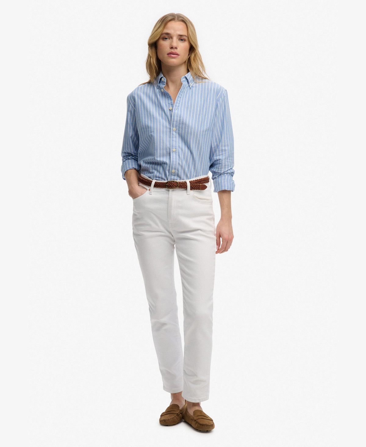 Slim Oxford Long Sleeve Shirt | Broker Blue Stripe