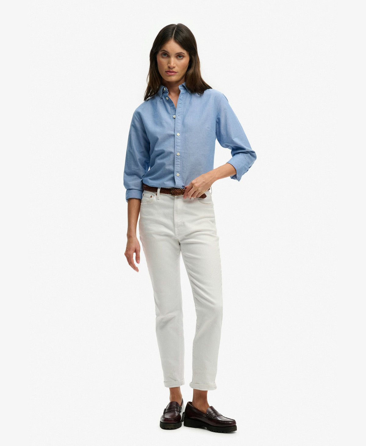 Slim Oxford Long Sleeve Shirt | Azure Blue Chambray Oxford