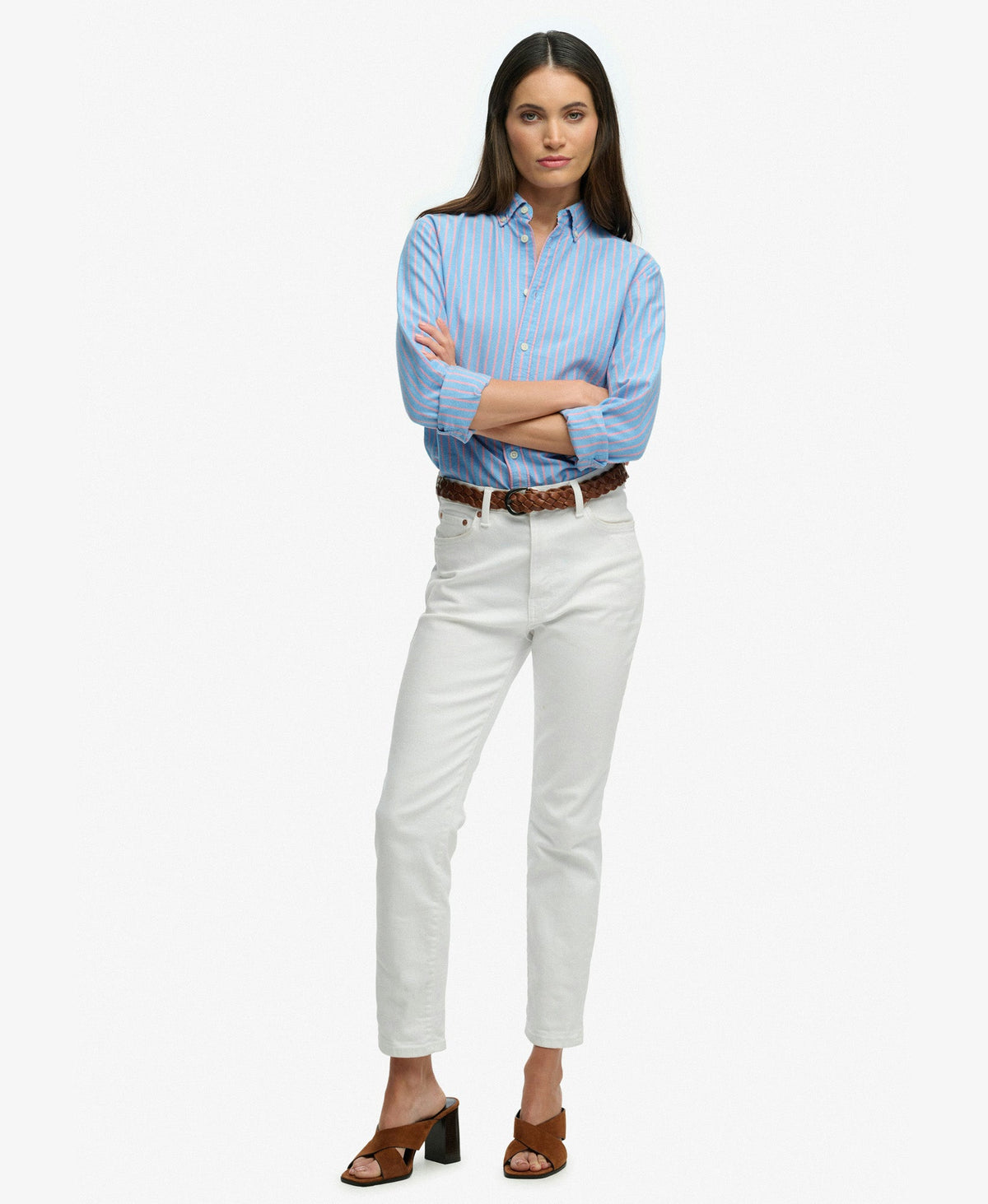 Slim Oxford Long Sleeve Shirt | Blue/Pink Stripe