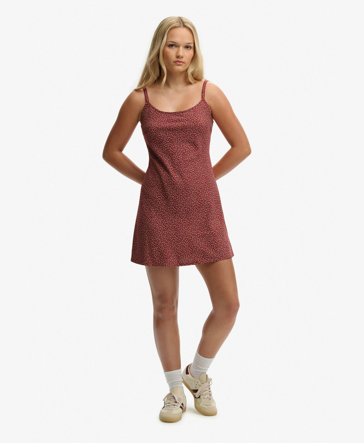 Printed Slim Fit Cami Mini Dress | Bordeaux Red Mini Roses