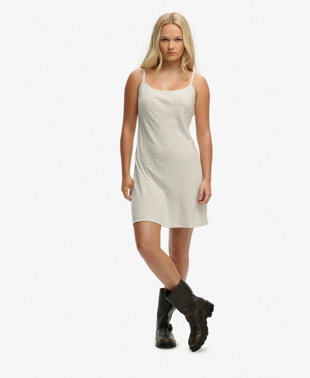 Printed Slim Fit Cami Mini Dress | Light Jade Green Ditsy Hearts