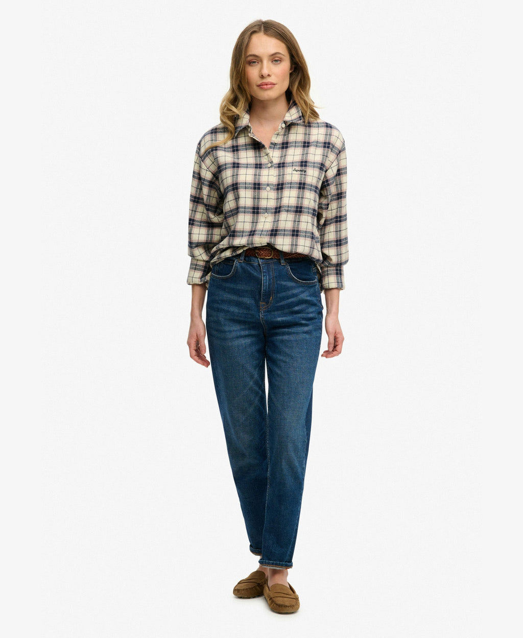 Check Flannel Relaxed Shirt | Off White Mix Check