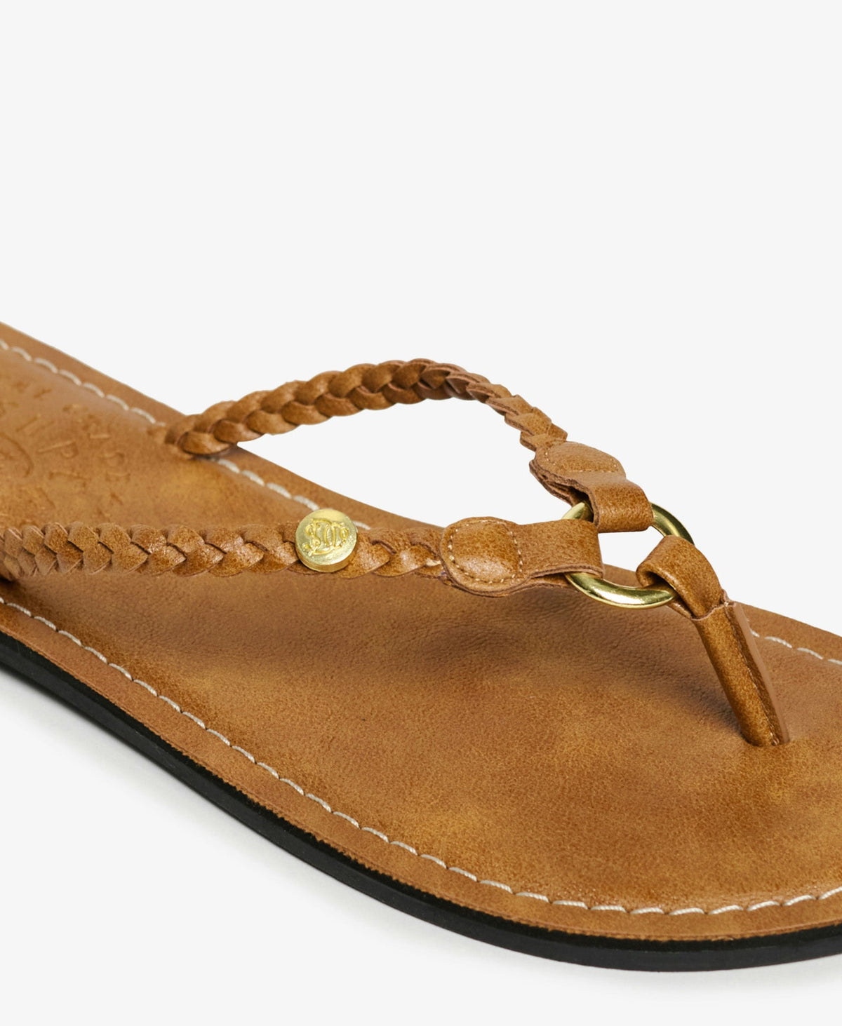 Faux Leather Braided Flip Flop | Argan Oil Brown