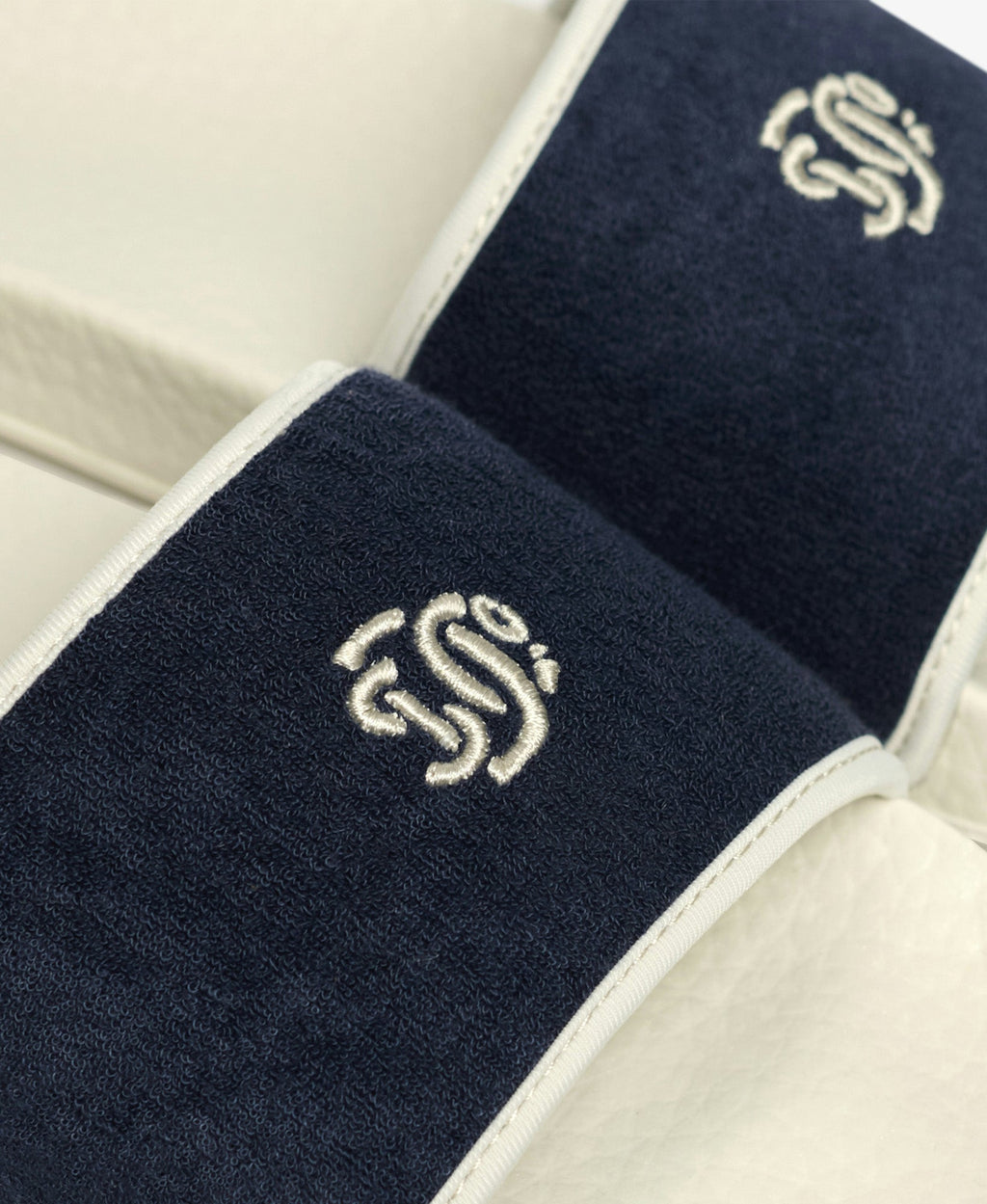 Towelling Pool Slide | Off White/Lauren Navy
