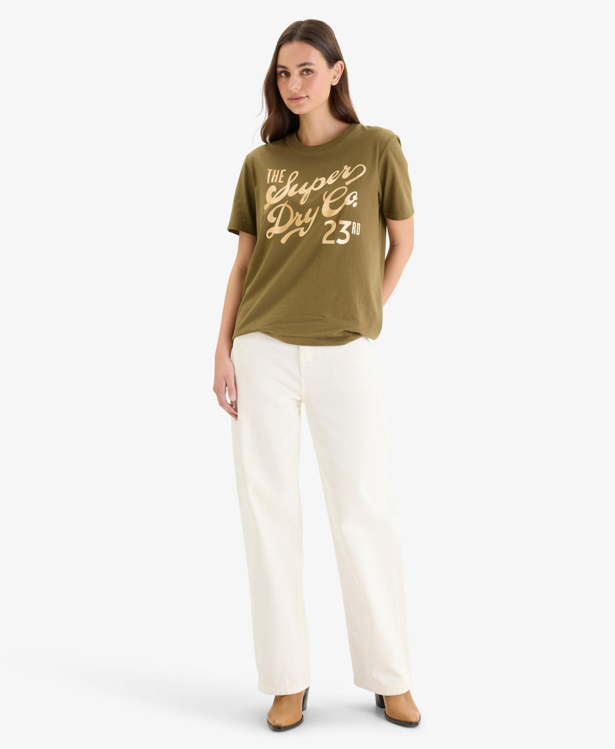 Luxe Metallic Logo Relaxed Tee | Khaki
