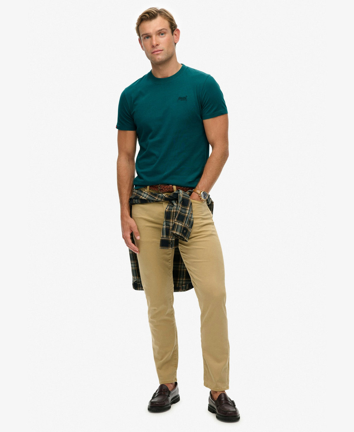 Essential Logo Embroidered Slim Fit Tee | Storm Green