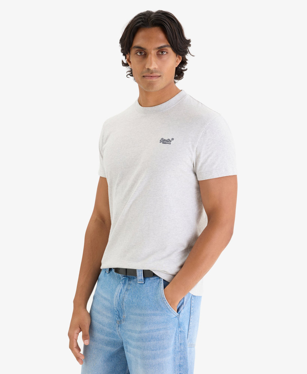 Essential Logo Embroidered Slim Fit Tee | Glacier Grey Marle