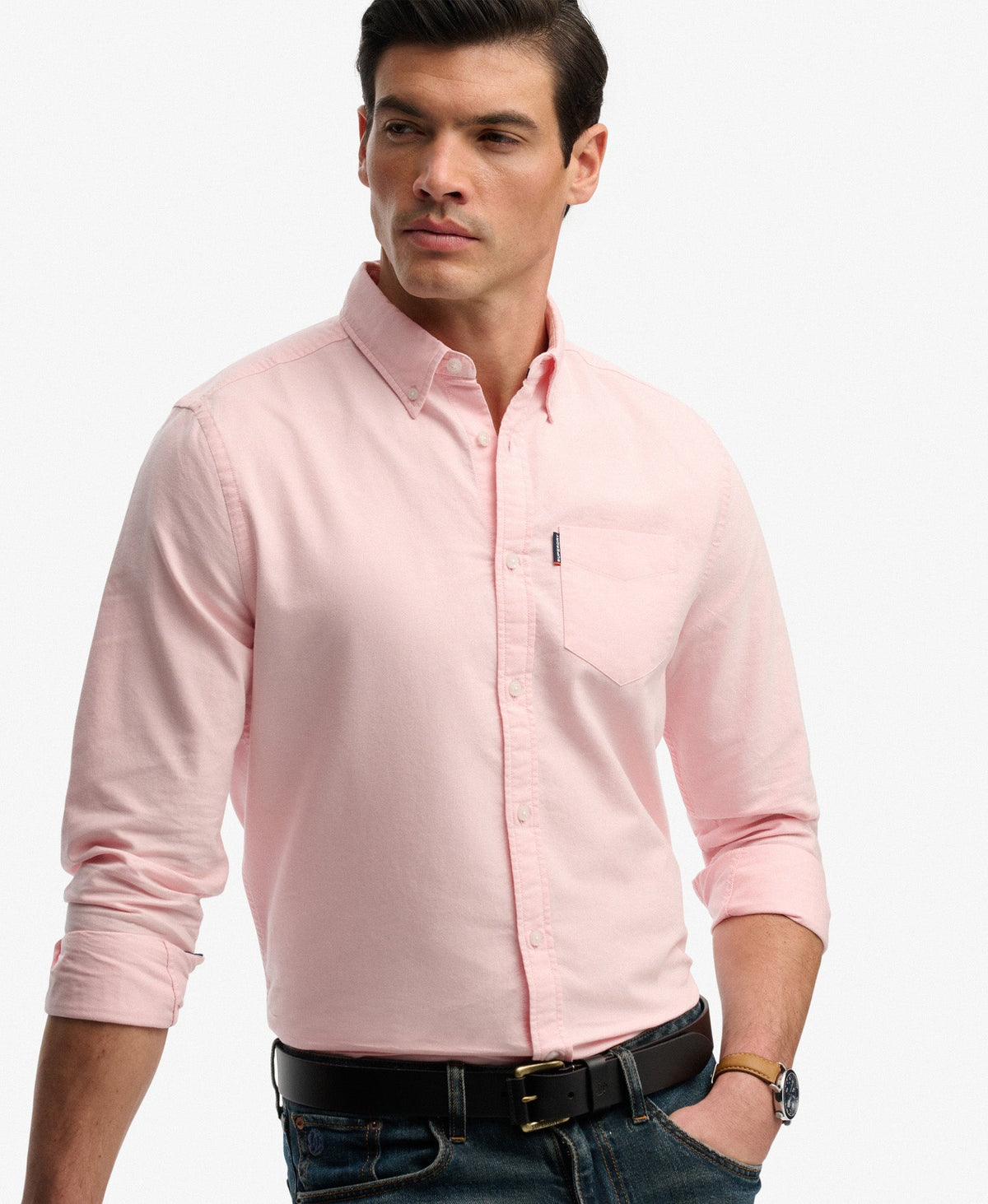 Essentials Oxford Shirt | Coral Pink Chambray
