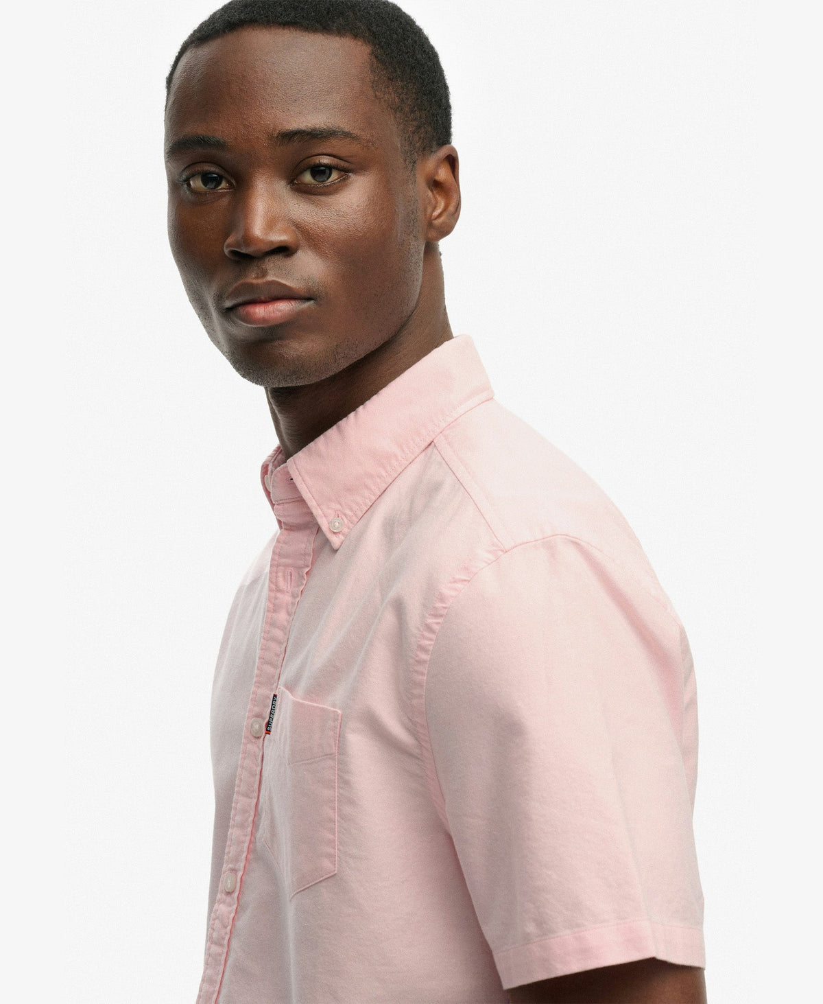 Oxford Short Sleeve Shirt | Coral Pink Chambray