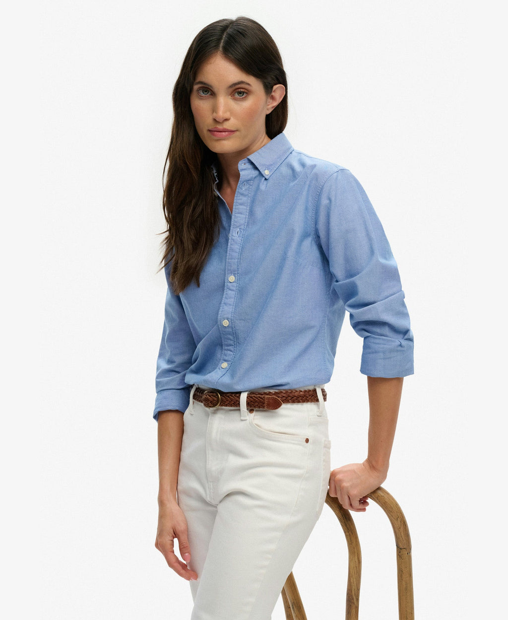 Slim Oxford Long Sleeve Shirt | Azure Blue Chambray Oxford