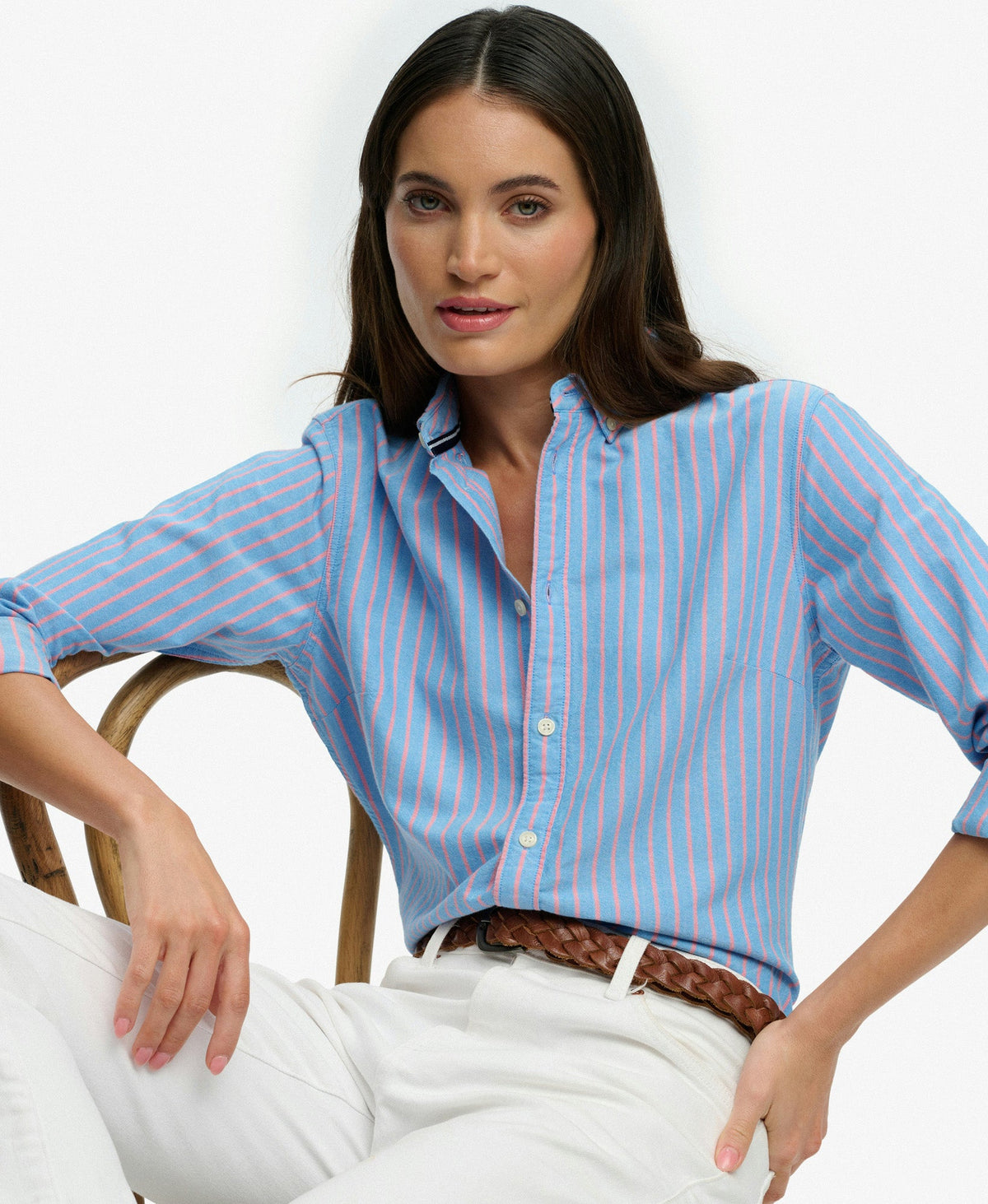 Slim Oxford Long Sleeve Shirt | Blue/Pink Stripe