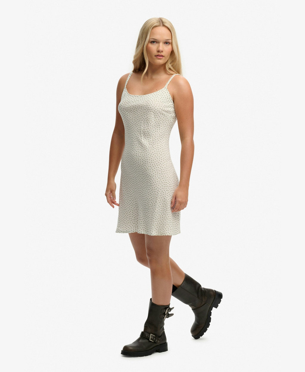 Printed Slim Fit Cami Mini Dress | Light Jade Green Ditsy Hearts