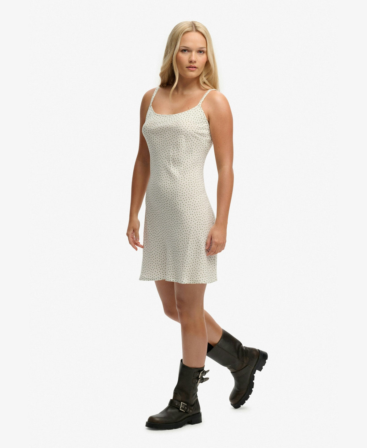 Printed Slim Fit Cami Mini Dress | Light Jade Green Ditsy Hearts