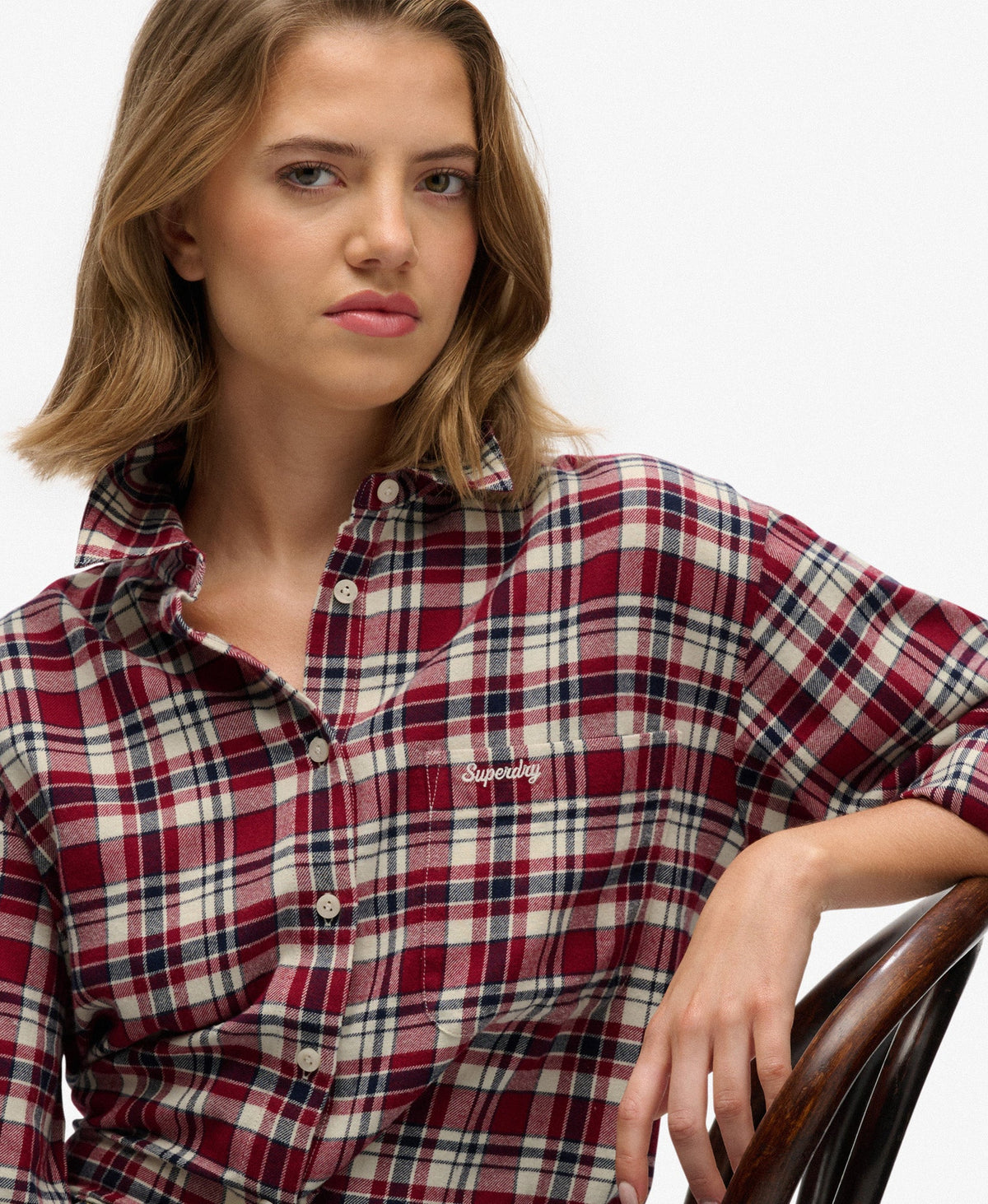 Check Flannel Relaxed Shirt | Bordeaux Red Check
