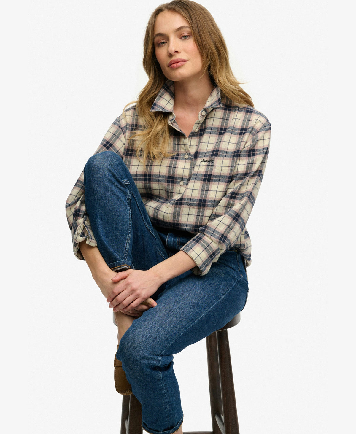 Check Flannel Relaxed Shirt | Off White Mix Check