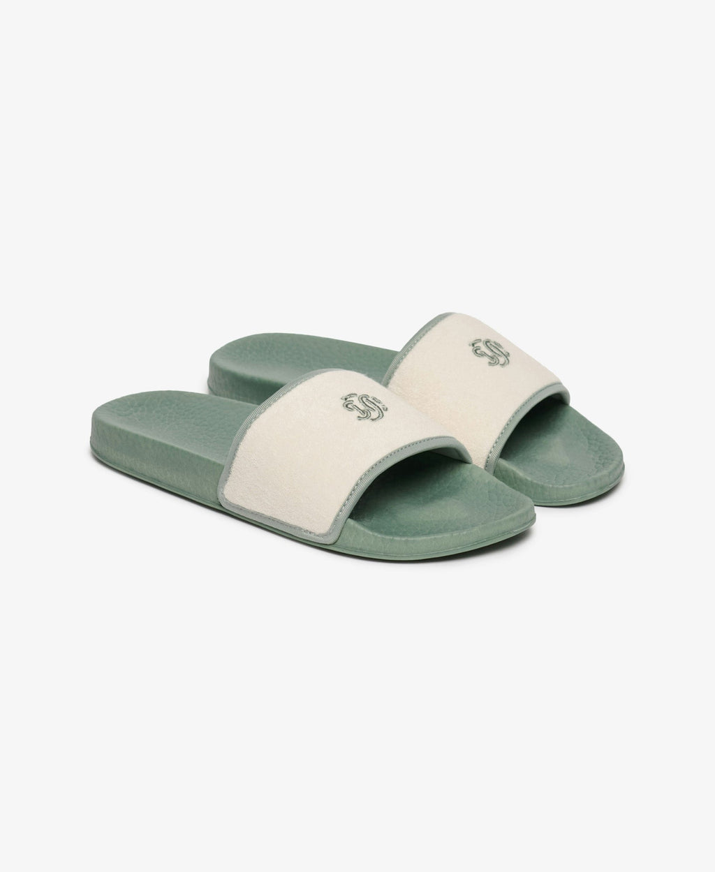 Towelling Pool Slide | Light Jade Green/Off White