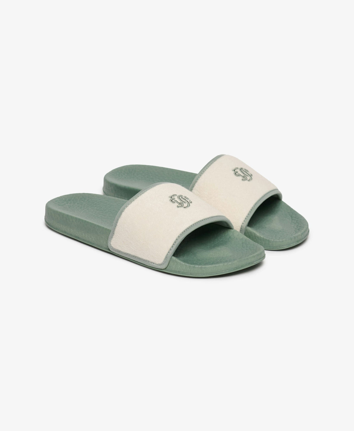 Towelling Pool Slide | Light Jade Green/Off White