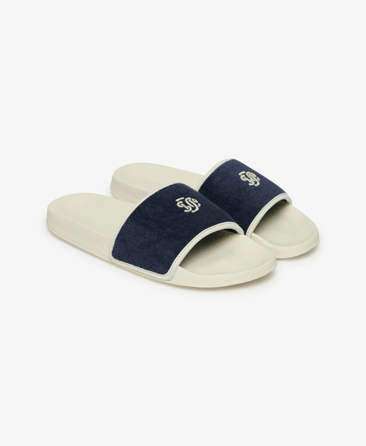 Towelling Pool Slide | Off White/Lauren Navy