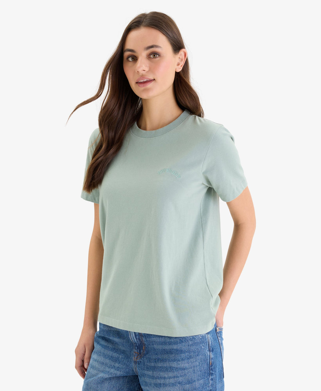 Essential Logo Embroidered Tee | Light Jade Green